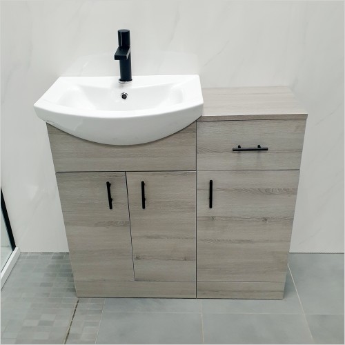 St. Moritz - 900mm Bathroom Vanity Drawline Grey Ash Black Handles