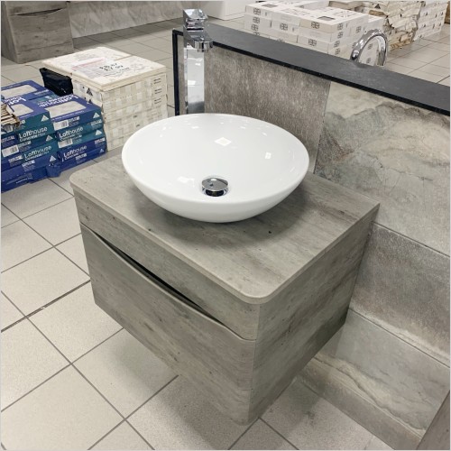 Gems - Dark Concrete Wall Hung Vanity Unit With Wok Basin & Tap