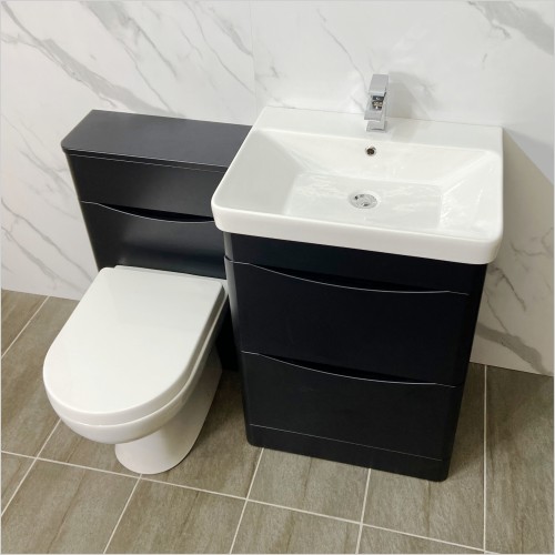 Gems - Moonstone Handleless Satin Black Vanity Unit & WC Unit Set