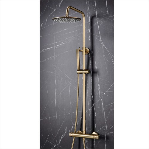 Scudo Bathrooms - Core Brushed Brass Thermostatic Round Rigid Shower Set