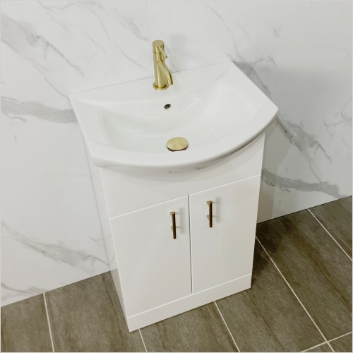 St. Moritz - 550mm White Gloss Vanity Unit with Brushed Handles
